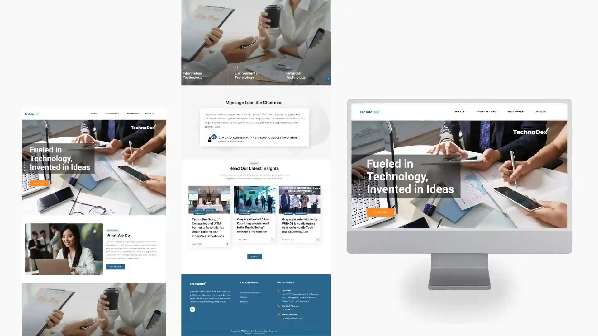 TechnoDex website showcasing technology and innovation, featuring team collaboration and company information.