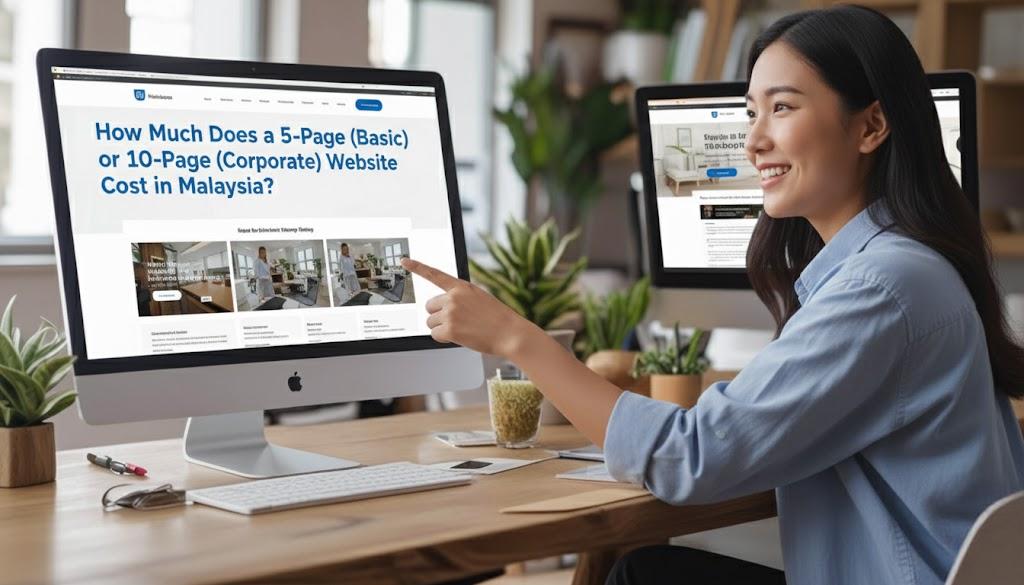 5-page and 10-page website design cost comparison in malaysia shown on screen